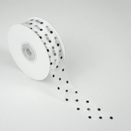 Лента органза "Горошек" 25мм цв. белый, цена за 1 м